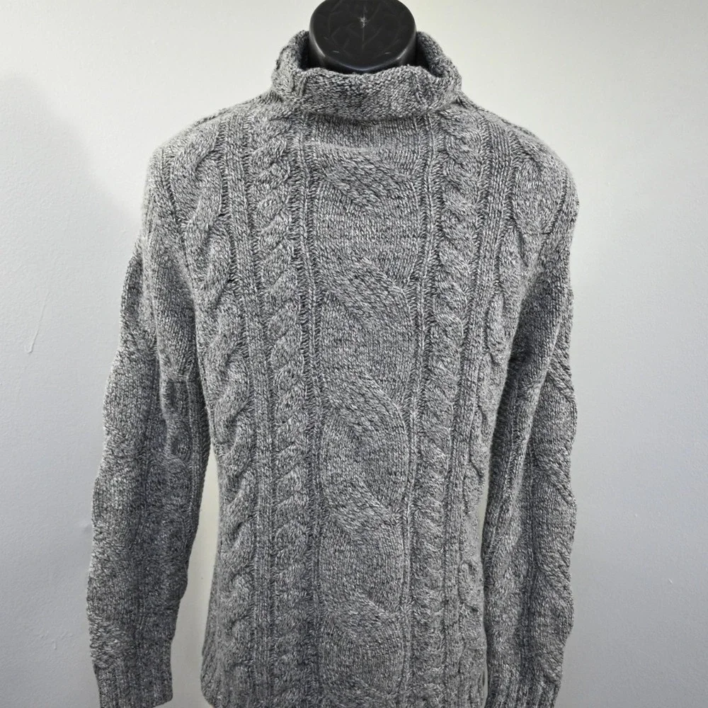 Banana Republic Turtleneck Cable-Knit Sweater Mens Large‎ Gray Lambswool Nylon